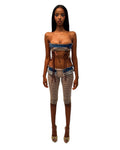 MOCHA STRIPED KNIT DENIM BANDEAU TAYVIAH REWRKS