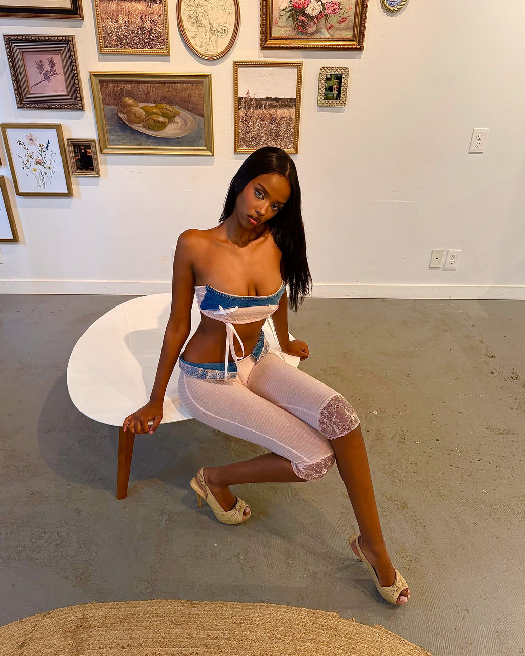 PINK STRIPED KNIT DENIM CAPRI LEGGINGS TAYVIAH REWRKS