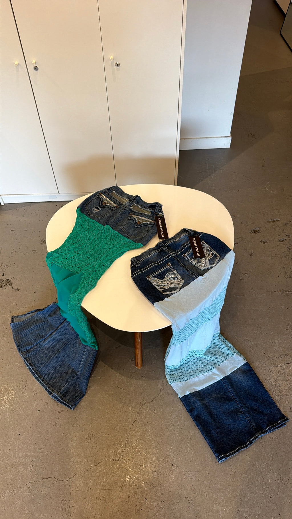 KNITTED DENIM MAXI SKIRT TAYVIAH REWRKS